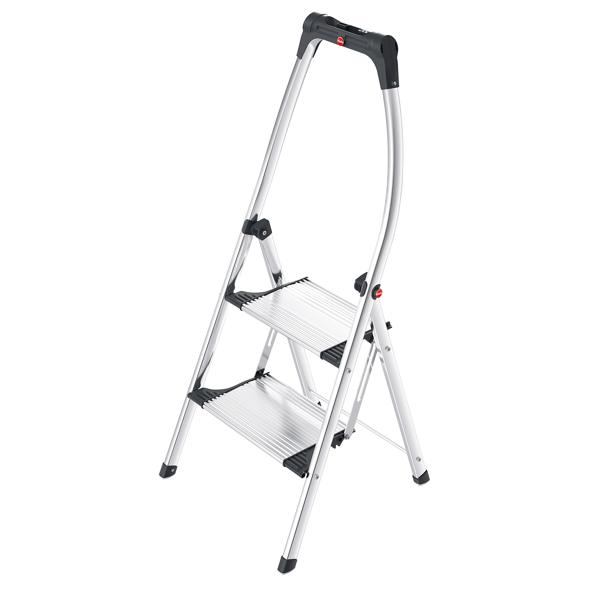 Hailo, 2 step, ladder with safety rail, Height 47.2 ft, Capacity 330 lb, Material Aluminum, Model# 9204015033